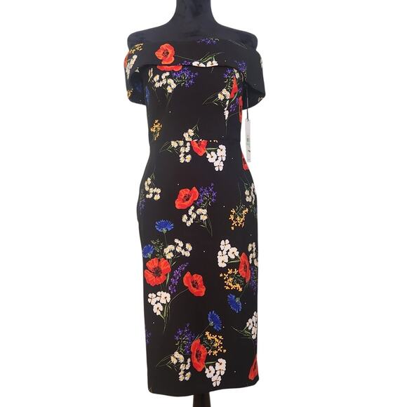 CALVIN KLEIN Floral Off the Shoulder Dress, Size 8 - Picture 1 of 15